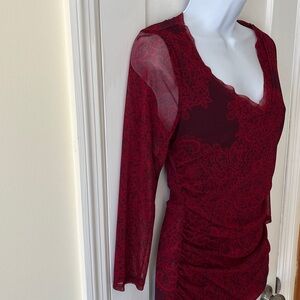 INC Mesh Top Women’s Medium Red Runched Sheer Whimsigoth Dark Fairy Y2K Festival